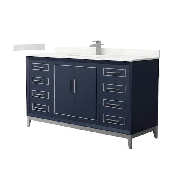 Wyndham Collection Marlena 60 in. W x 22 in. D x 35.25 in. H Single Bath Vanity in Dark Blue with Giotto Quartz Top