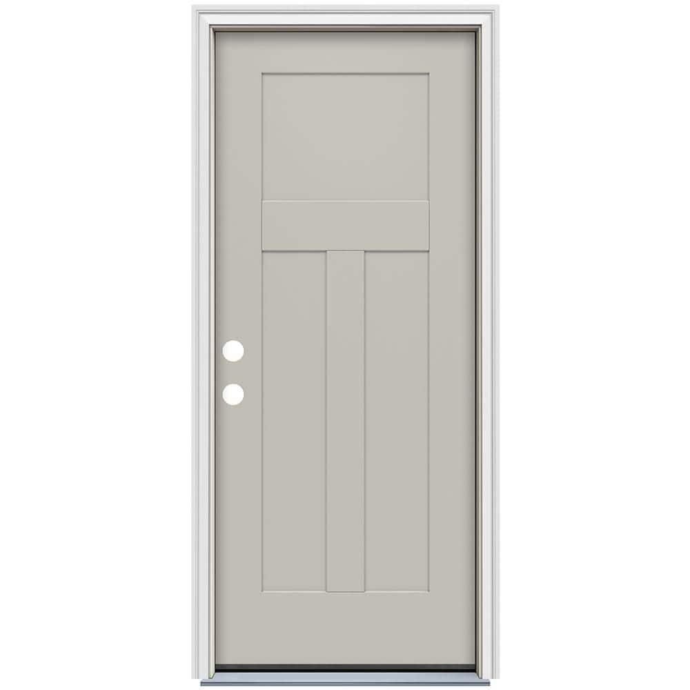 32 in. x 80 in. 3-Panel Craftsman Light Gray Painted Steel Prehung Right-Hand Inswing Front Door with Brickmould price history on PriceWatchPro