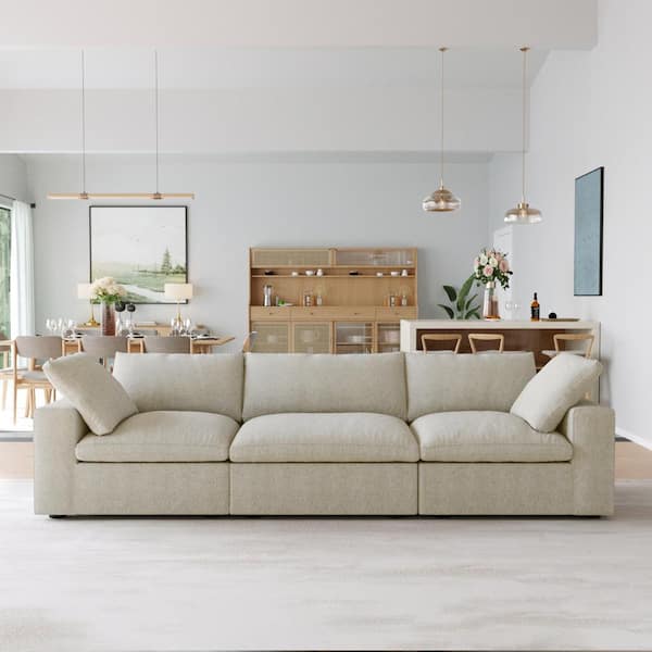 J&E Home 120.4 in. Square Arm 3-Piece Linen Velvet  Modular Free Combination Sectional Sofa in Khaki