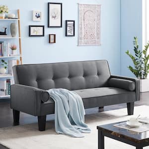 72 in. Square Arm Linen Straight Sofa in Gray