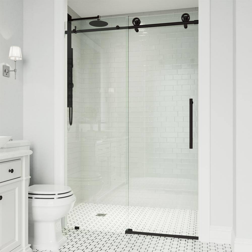 Cass 68" Frameless Sliding Shower Door with Matte Black Hardware