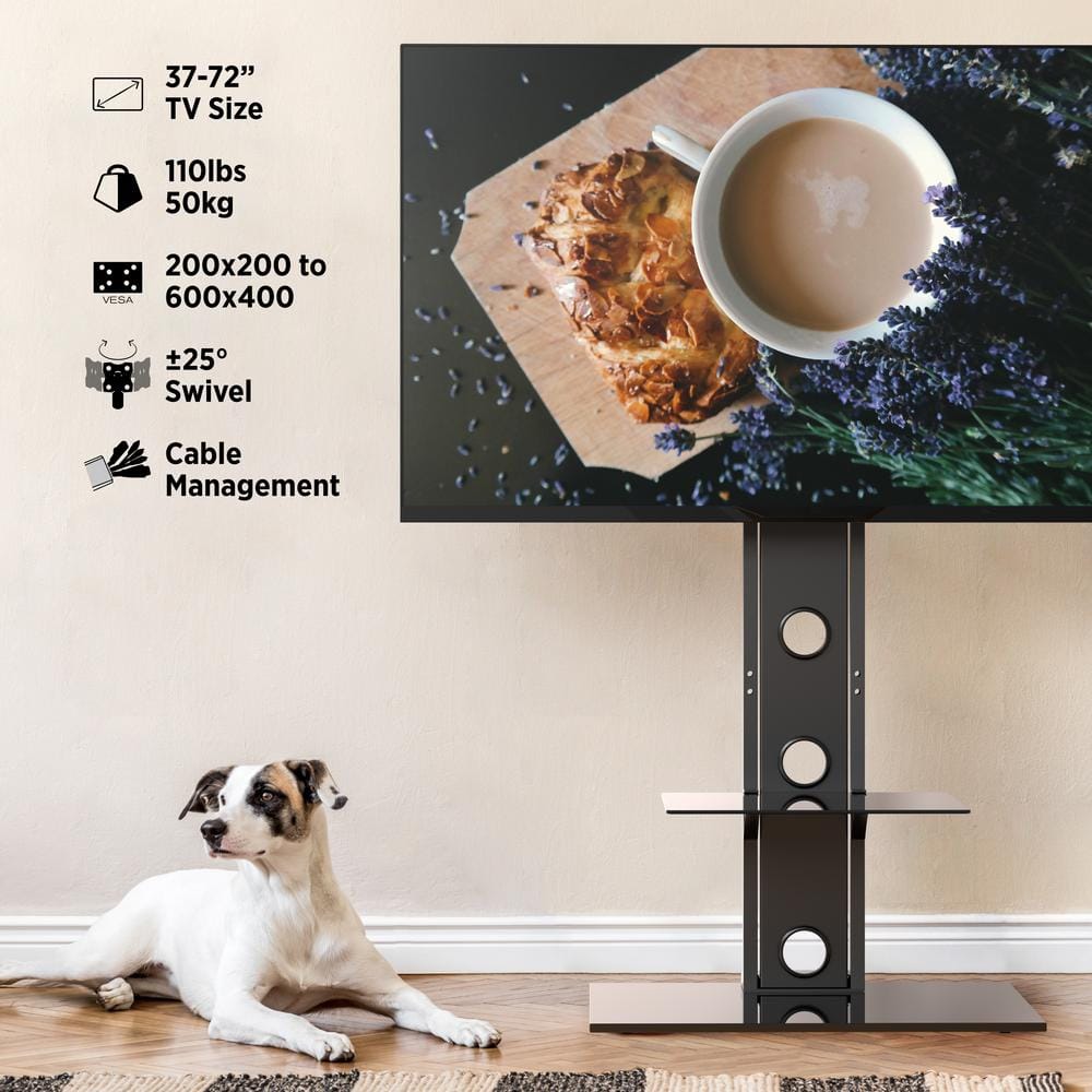 Black Metal and Glass Swivel TV Stand with Mount
