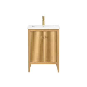 24 in. W x 18.5 in D x 34 in. H Single Sink Bath Vanity Cabinet in Linear Natural Oak with White Ceramic Top