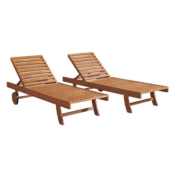 Caspian Eucalyptus Wood Outdoor Lounge Chair, Set of 2