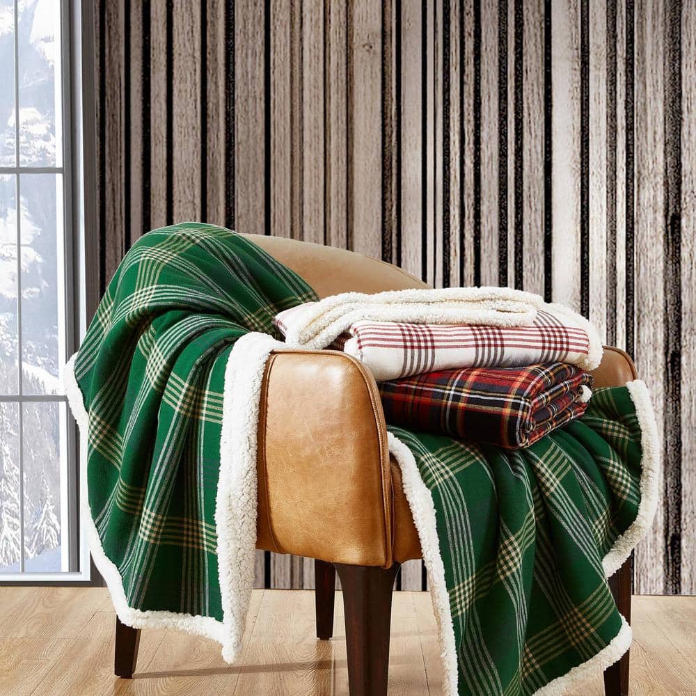 Mountain Tartan Red Cotton Flannel Sherpa Reversible Throw Blanket