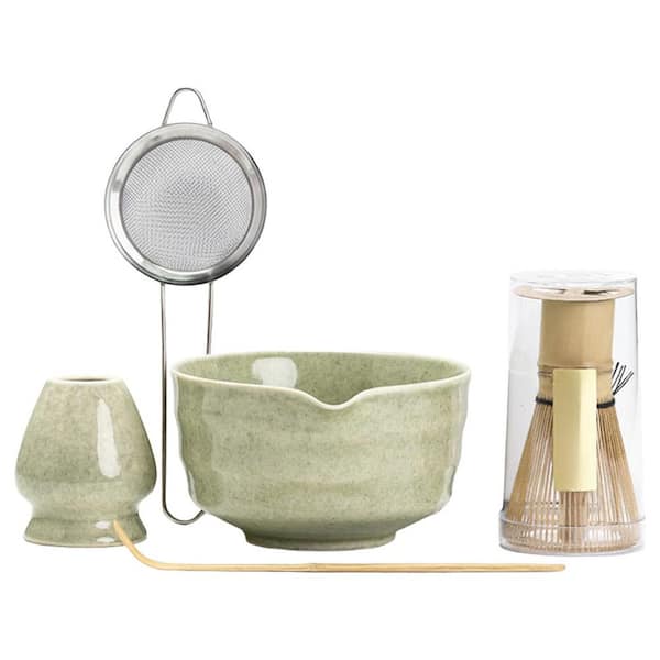 Matcha Set Japanese Tea Set with Ceramic Matcha Bowl Spout Bamboo Whisk Holder Whisk Scoop 17 oz Green Glaze