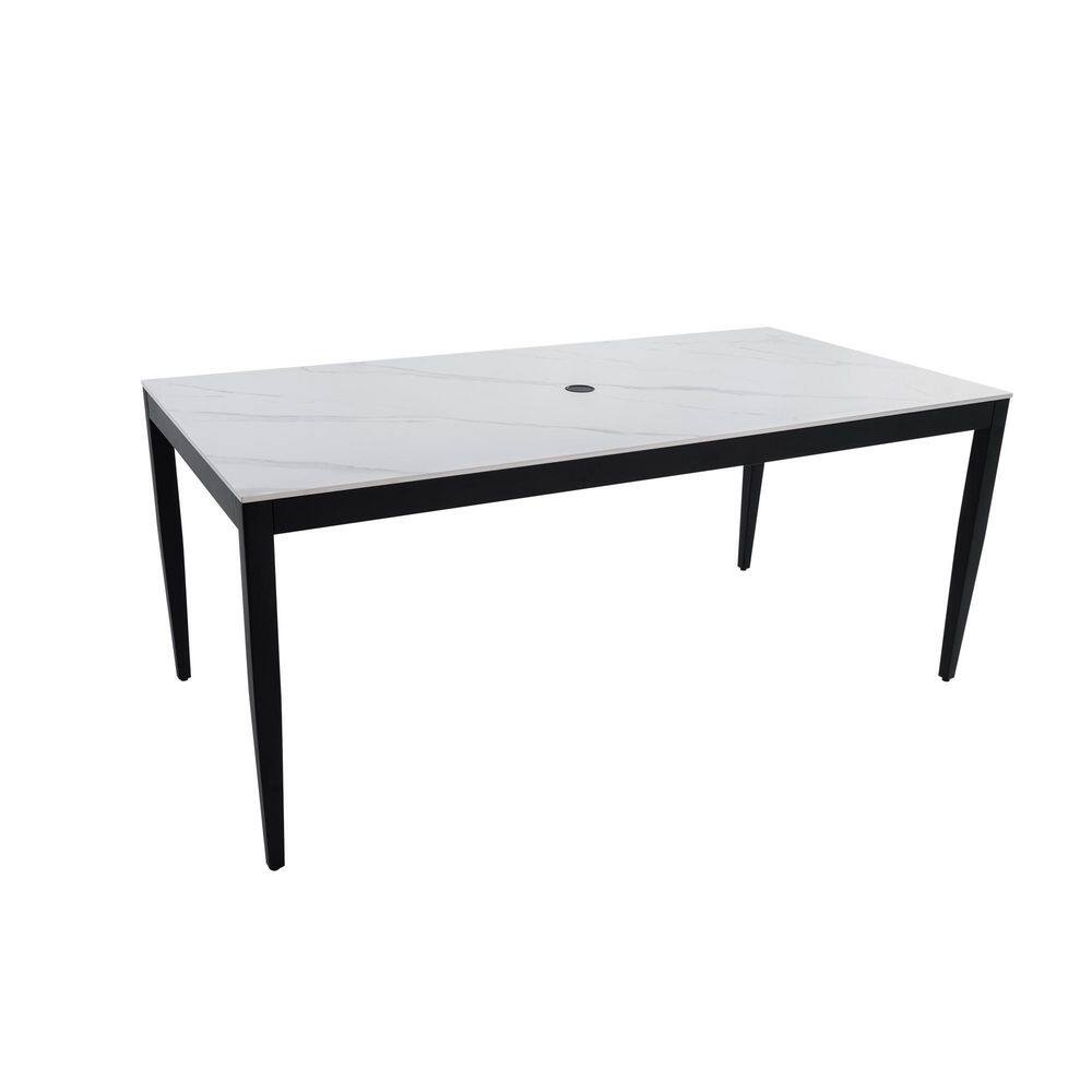 Black Metal Rectangular Outdoor Dining Table with Greek White Marble-Inspired Sintered Stone Top price history on PriceWatchPro