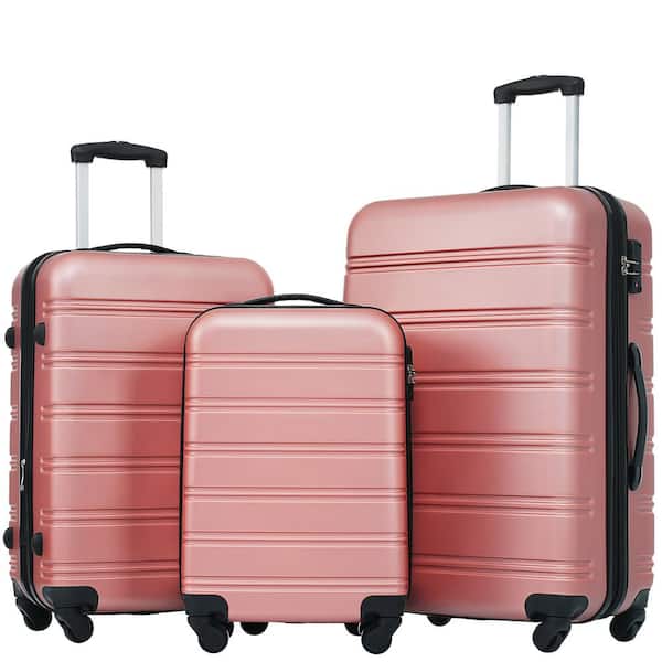 grossag 3-Piece Rose Gold Spinner Wheels, Rolling, Lockable Handle and Light-Weight Luggage Set
