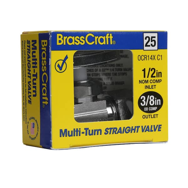 26 Brass Craft G2CR14X C1 1/4” Turn Straight Valve 1/2” X 3/8”.