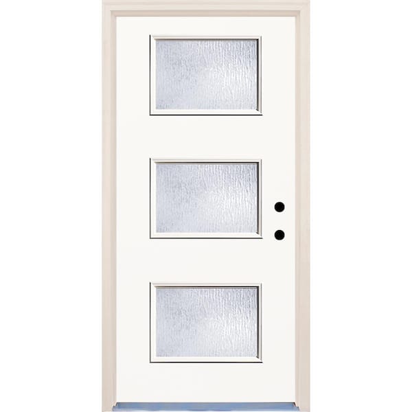 Builders Choice 36 in. x 80 in. Classic Left-Hand 3 Lite Rain Glass Painted Fiberglass Prehung Front Door with Brickmould