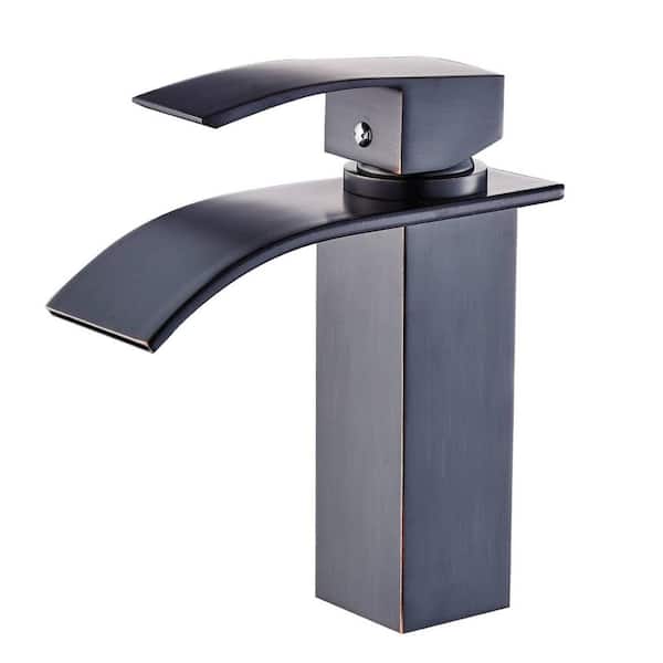FLG Single-Handle Single-Hole Waterfall Bathroom Faucet in Oil Rubbed Bronze