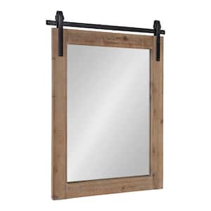 Cates 30 in. x 22 in. Rustic Rectangle Framed Decorative Mirror Farmhouse Brown Wood