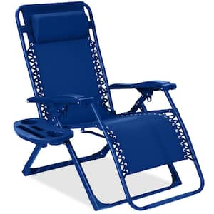 Marine Metal Zero Gravity Folding Beach Chair and Patio Recliner with Side Tray and Headrest