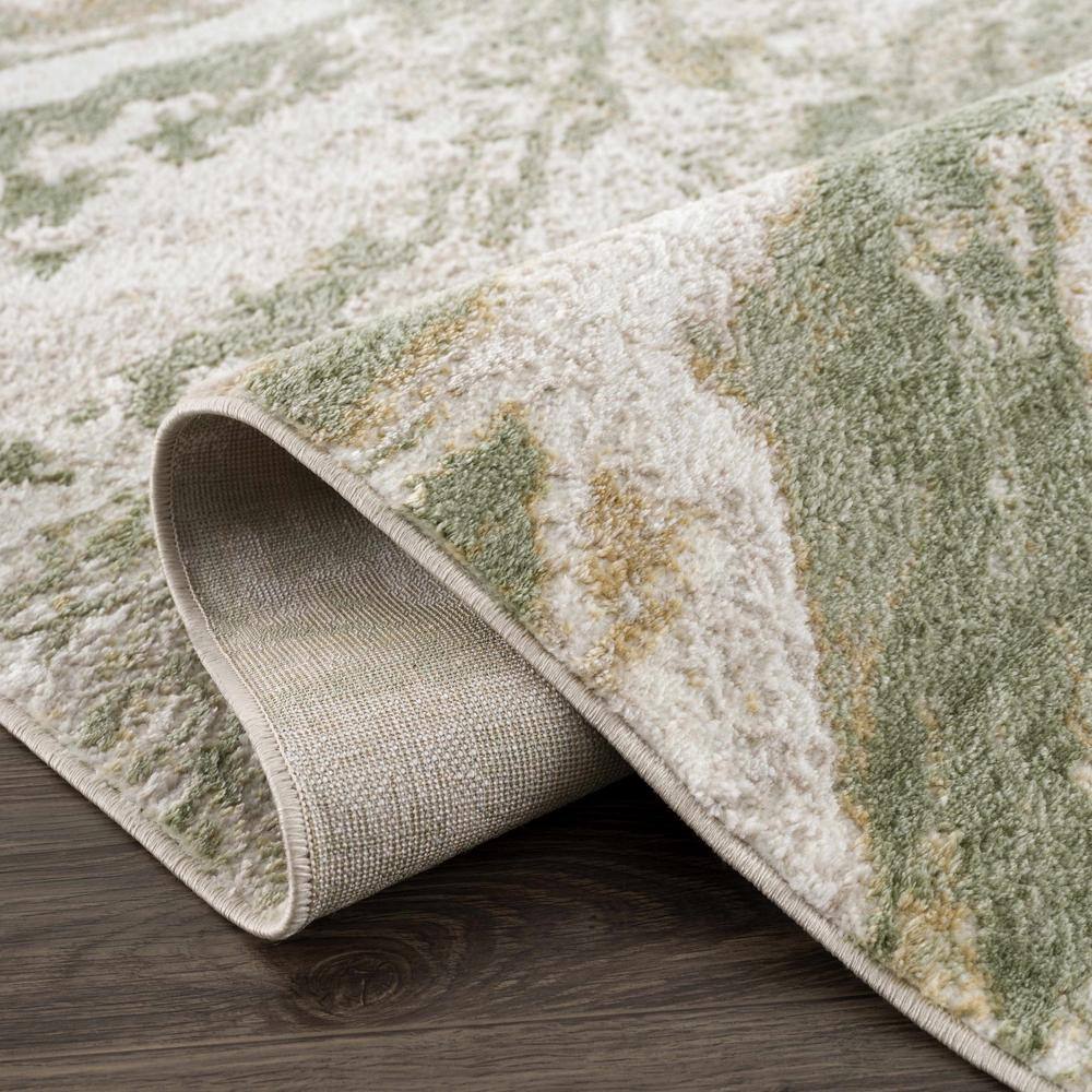 Green and Cream Abstract Polypropylene Area Rug 6'7" x 9'