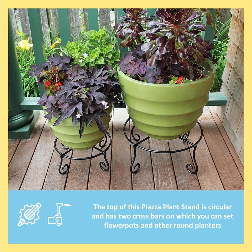 Black Wrought Iron Circular Plant Stand with Scroll Legs