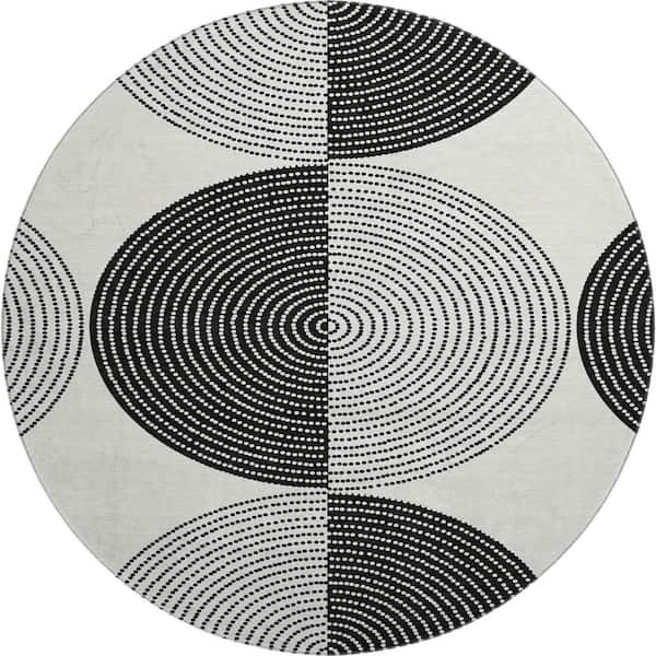 Mayfield Premium Machine Washable Abstract AMF2275 Ivory 8 ft. x 8 ft. Round Rug