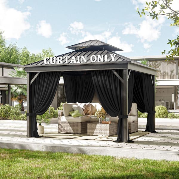 10 ft. x 10 ft. Universal Outdoor Privacy Curtains, Gazebo Curtain Replacement with Zipper Black (4-Side Curtain Only)