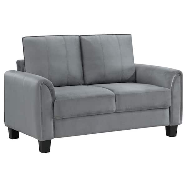 Benjara 57 in. Gray and Black Fabric 2-Seater Loveseat with Rounded Armrests
