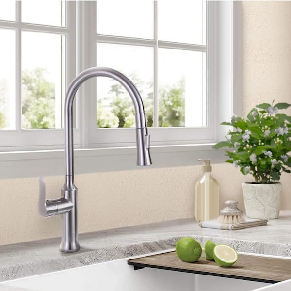 Satico Comtemporary Single-Handle Pull-Down Sprayer Kitchen Faucet in Brushed Nickel