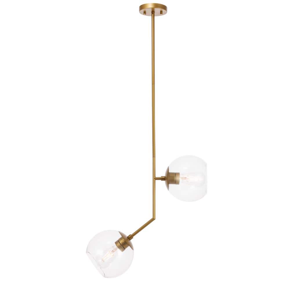 Timeless Home 20.6 in. 2-Light Brass And Clear Glass Pendant Light, Bulbs N