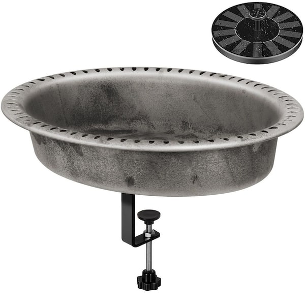 VIVOHOME Deck Mounted Oval Gray Polyresin Bird Bath with Fountain for Railings