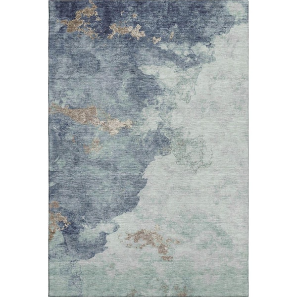 Mayfield Premium Machine Washable Abstract AMF2108 Seafoam 5 ft. x 7 ft. 6 in. Area Rug
