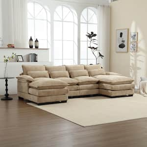 110 in. Rolled Arm 4-Piece U-Shaped Modular Chenille Sectional Sofa Couch in. khaki with 2 Cushions and 4 Pillows