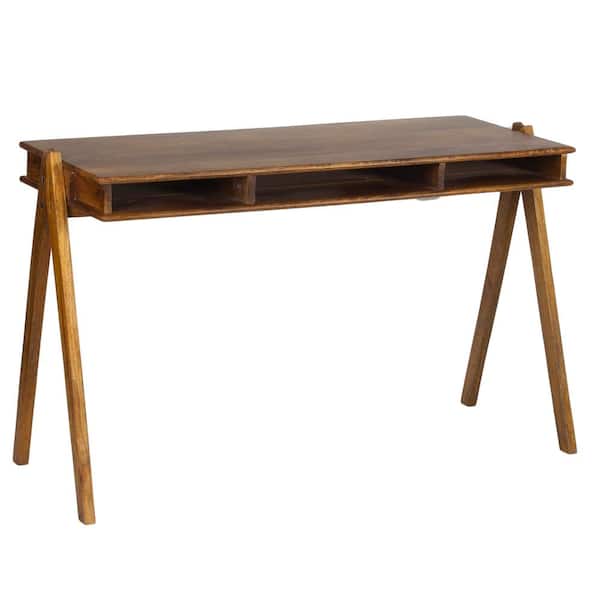 AmeriHome 43 in. Brown/Tan Acacia Wood Writing Desk with Storage Pockets