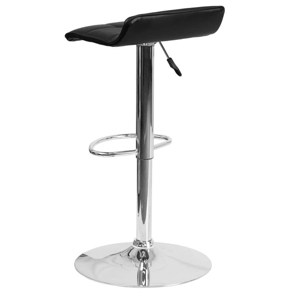 Contemporary Black Vinyl Swivel Adjustable Barstool with Chrome Base