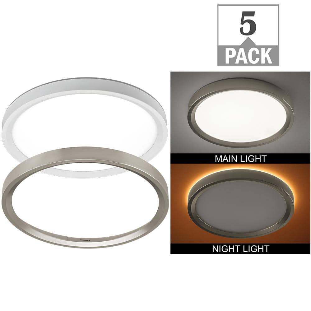 13 in. Selectable LED Flush Mount with Night Light Optional White and Brush