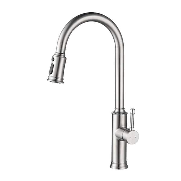 Lukvuzo Singles Handle 19.68 in. Stainless Steel Surface-Mounted Faucet Kitchen Faucet with Pull Out Sprayer in Brushed Nickel