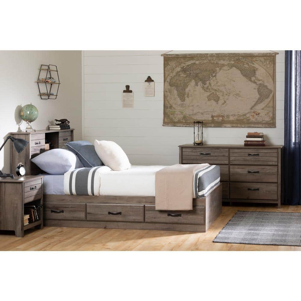Fall Oak Full Platform Bed with Storage and Headboard