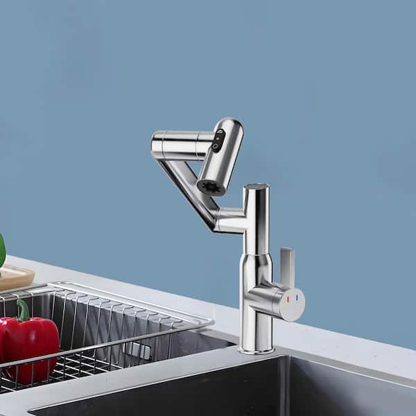 Single-Handle Single Hole Bathroom Sink Faucet with 360° Rotary and Temperature Display in Chrome (1 Pack)