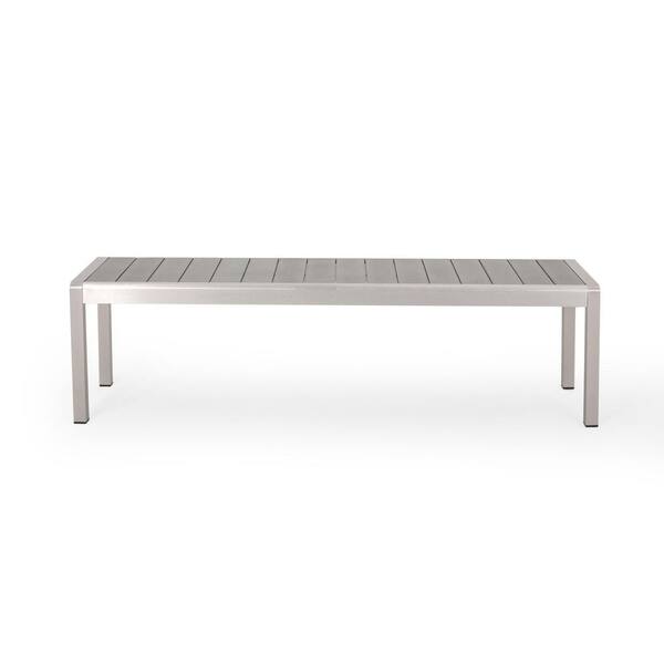 64 in. Silver Frame Aluminum Outdoor Bench with Gray Faux Wood Slat Seat and Modern Design