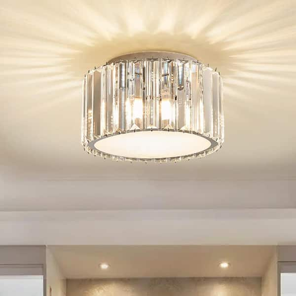 Sefinn Four 9 in. 4-Light Crystal Semi Flush Mount Chandelier