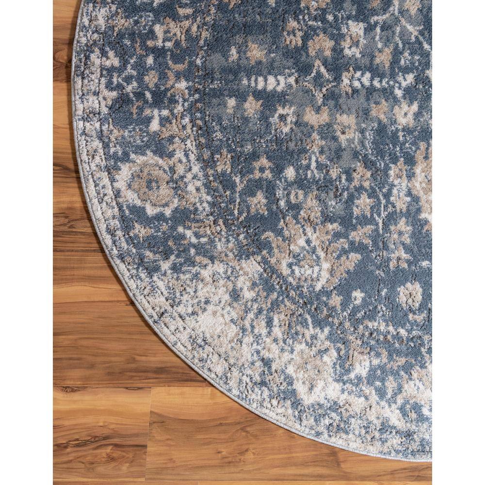 Portland Blue and Beige Round Geometric Synthetic Rug