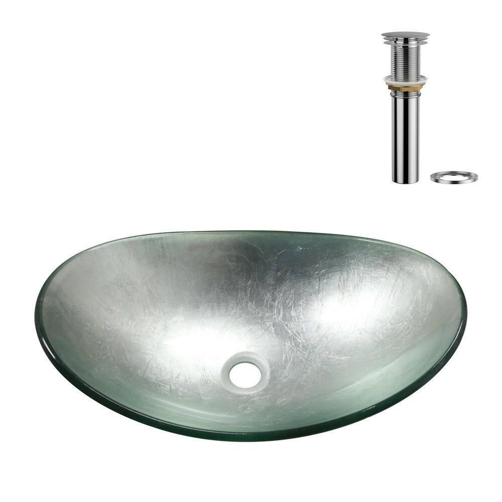 21-1/2 in. Sliver Glass Oval Vessel Bathroom Sink with Black Pop-up Drain price history on PriceWatchPro