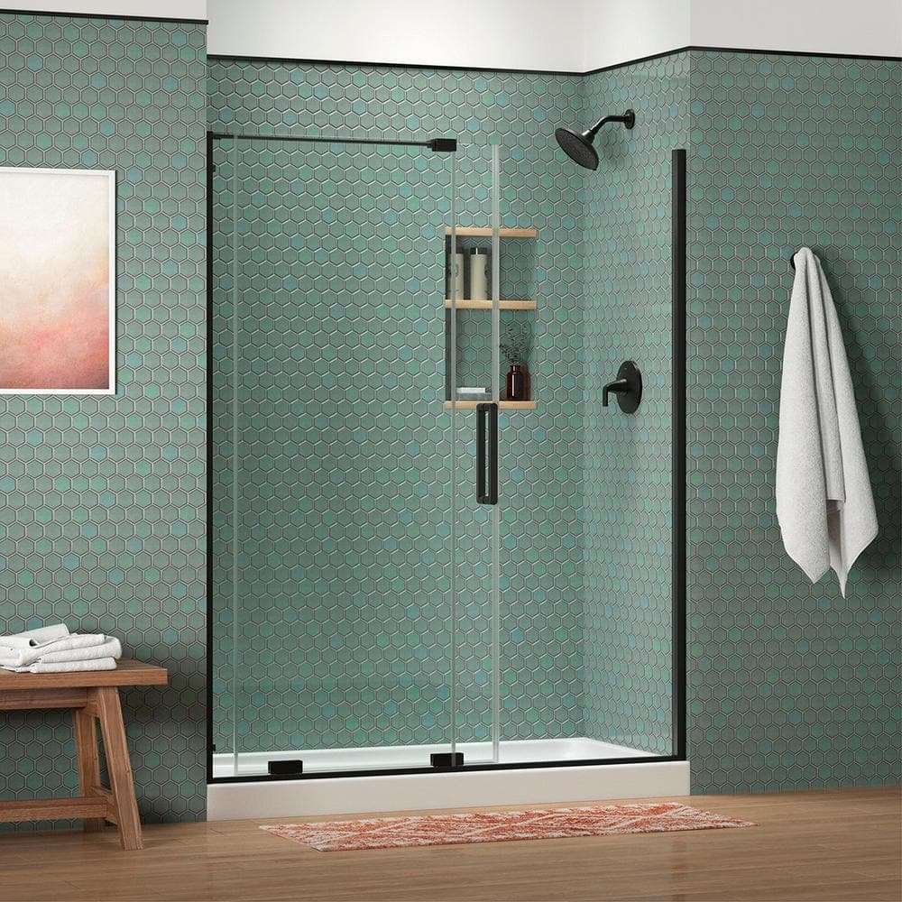 Matte Black Frameless Sliding Shower Door with Clear Glass