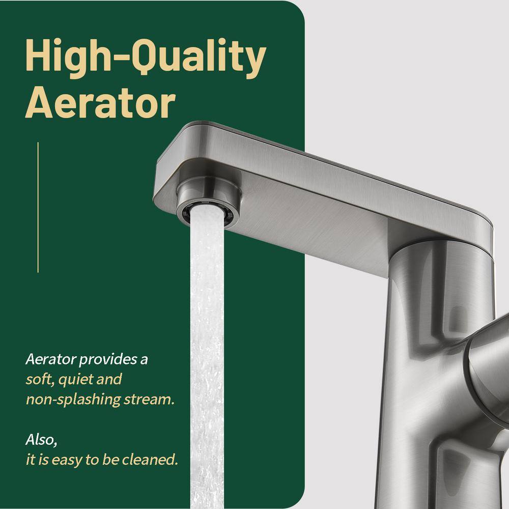 Brushed Nickel Single Handle Low Arc Bathroom Faucet with Deckplate