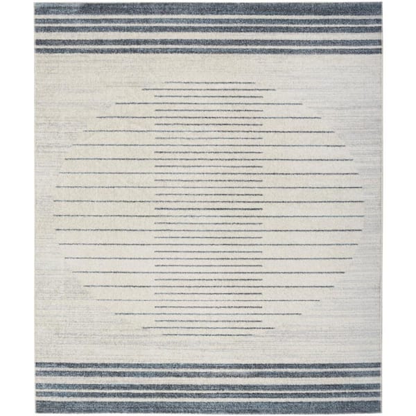 Astra Machine Washable Ivory Blue 8 ft. x 10 ft. Striated Contemporary Area Rug