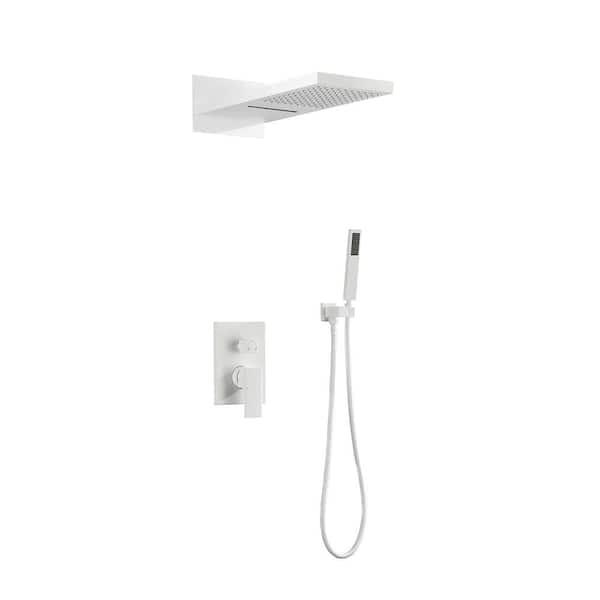 Lukvuzo 2-Spray Dual 2 Flow Rate Wall Mounted Waterfall Rain Shower System, White