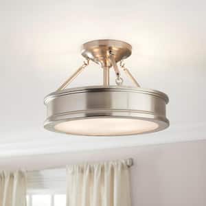 Grafton 15 in. 3-Light Brushed Nickel Semi Flush Mount Ceiling Light