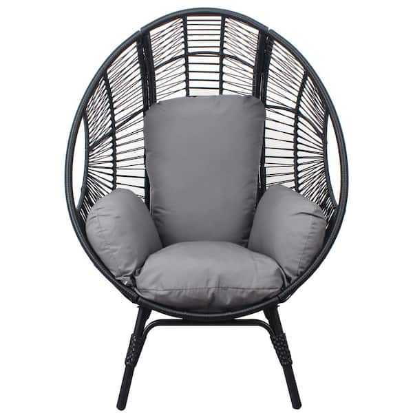 Unbranded Patio PE Wicker Outdoor Lounge Chair with 4 Gray Cushion Black Rattan Egg Chair Indoor Outdoor Oversized Lounger