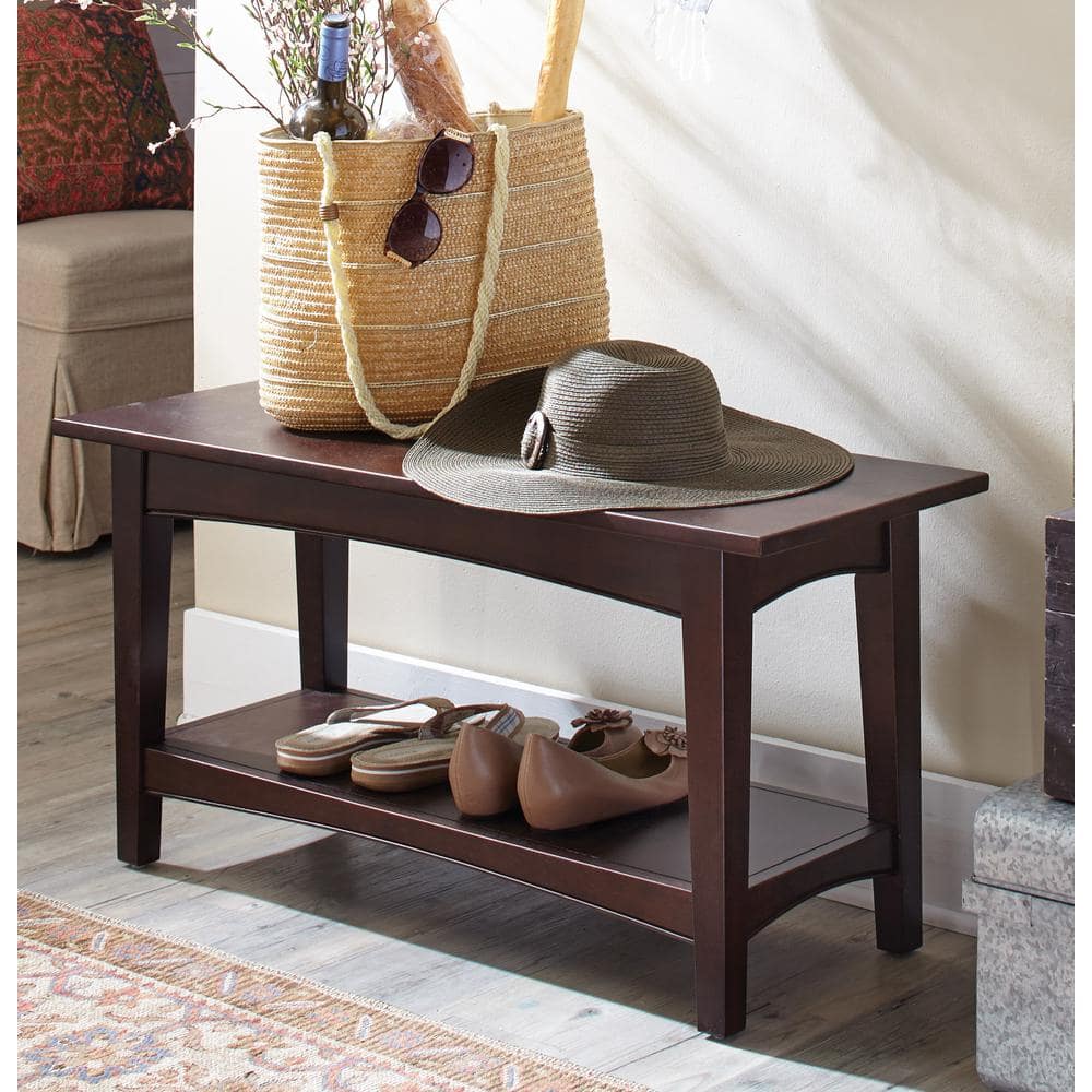 Espresso Shaker Cottage Bench with Storage Shelf