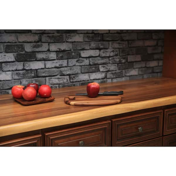 Hampton Bay 6 ft. L x 39 in. D Unfinished Hevea Butcher Block Island Countertop in with Standard Edge, Natural Color Unfinished