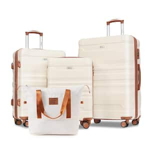 4-Piece Beige and Brown Expandable ABS Hardshell Spinner Luggage Set with Travel Bag, TSA Lock