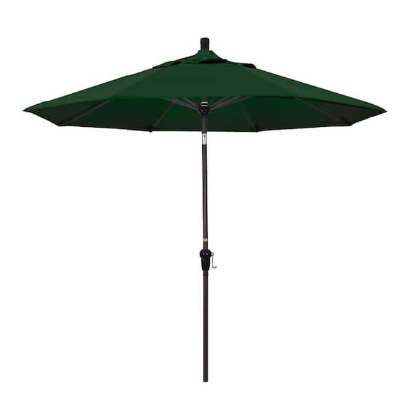California Umbrella 9 ft. Aluminum Market Auto Tilt Bronze Patio Umbrella in Hunter Green Pacifica