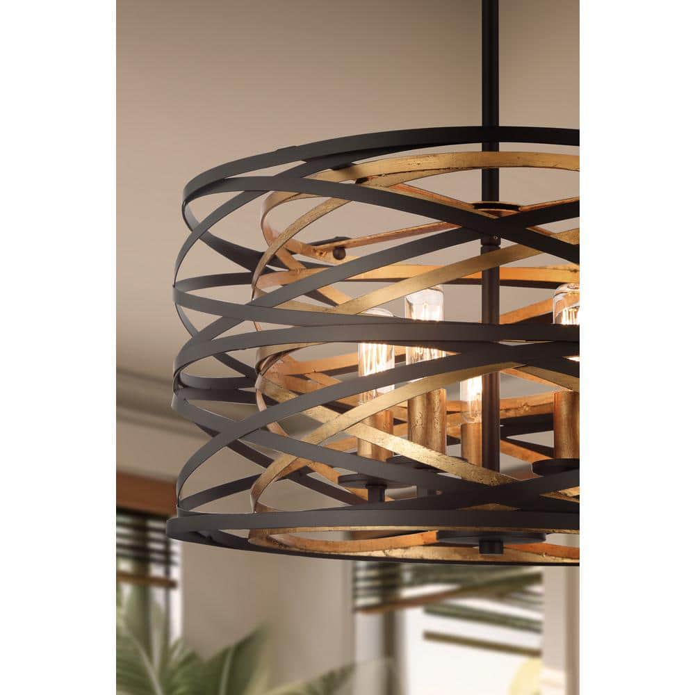 Mosaic Gold & Dark Bronze 5-Light Pendant Chandelier with Adjustable Height