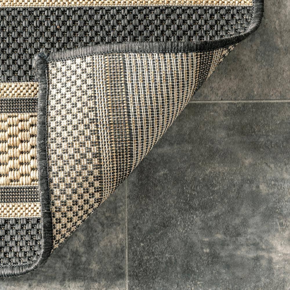 Gray and Beige Striped Synthetic 8' x 10' Area Rug