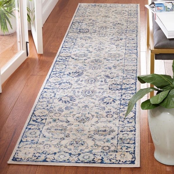 Brentwood 2 ft. x 9 ft. Blue/Light Gray Oriental Floral Ornate Runner Rug